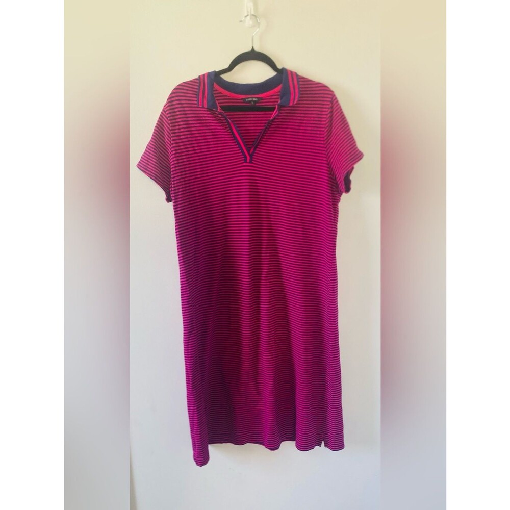 Lands End Striped Polo Golf Tennis Shirt Dress in Pink and Navy XL 18